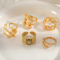 Cute Romantic Shiny Sun Leaves Heart Shape 304 Stainless Steel Inlay Zircon 18K Gold Plated Women's Open Rings main image 1