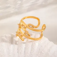 Cute Romantic Shiny Sun Leaves Heart Shape 304 Stainless Steel Inlay Zircon 18K Gold Plated Women's Open Rings main image 4
