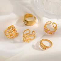 Cute Romantic Shiny Sun Leaves Heart Shape 304 Stainless Steel Inlay Zircon 18K Gold Plated Women's Open Rings main image 2