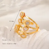 Cute Romantic Shiny Sun Leaves Heart Shape 304 Stainless Steel Inlay Zircon 18K Gold Plated Women's Open Rings sku image 1