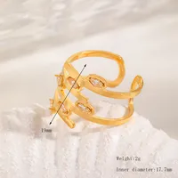 Cute Romantic Shiny Sun Leaves Heart Shape 304 Stainless Steel Inlay Zircon 18K Gold Plated Women's Open Rings sku image 5