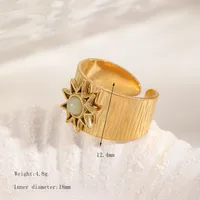 Cute Romantic Shiny Sun Leaves Heart Shape 304 Stainless Steel Inlay Zircon 18K Gold Plated Women's Open Rings sku image 2