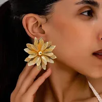 1 Pair Elegant Vintage Style Flower Pleated Iron Drop Earrings sku image 1