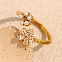 Elegant Retro Flower 304 Stainless Steel Plating Women's Open Rings main image 4