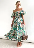 Women's Boho Dress Bohemian Boat Neck Ruffles Short Sleeve Printing Graffiti Midi Dress Daily Date sku image 2