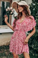 Women's Floral Dress Streetwear V Neck Short Sleeve Printing Above Knee Daily sku image 12