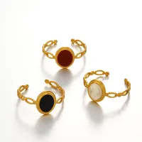 Cute Simple Style Oval 304 Stainless Steel Plating Resin 18K Gold Plated Women's Open Rings main image 7