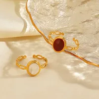 Cute Simple Style Oval 304 Stainless Steel Plating Resin 18K Gold Plated Women's Open Rings main image 5