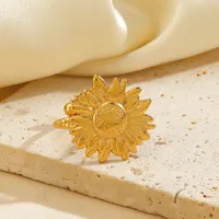 IG Style Hip-Hop Simple Style Sunflower 304 Stainless Steel Plating 18K Gold Plated Women's Open Rings main image 3