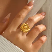 IG Style Hip-Hop Simple Style Sunflower 304 Stainless Steel Plating 18K Gold Plated Women's Open Rings main image 1