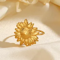 IG Style Hip-Hop Simple Style Sunflower 304 Stainless Steel Plating 18K Gold Plated Women's Open Rings main image 4