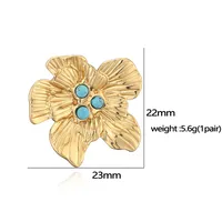 1 Pair Retro Luxurious Water Droplets Petal Fish Tail Plating Inlay 304 Stainless Steel Artificial Turquoise 18K Gold Plated Drop Earrings Ear Studs main image 5