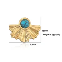 1 Pair Retro Luxurious Water Droplets Petal Fish Tail Plating Inlay 304 Stainless Steel Artificial Turquoise 18K Gold Plated Drop Earrings Ear Studs main image 4