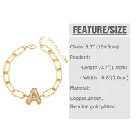 Simple Style Letter Copper Plating Inlay Zircon 18K Gold Plated Unisex Bracelets main image 2