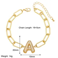 Simple Style Letter Copper Plating Inlay Zircon 18K Gold Plated Unisex Bracelets sku image 1