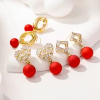 1 Pair Luxurious Shiny Heart Shape Copper Drop Earrings main image 4