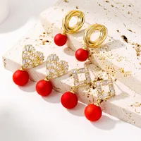 1 Pair Luxurious Shiny Heart Shape Copper Drop Earrings main image 5
