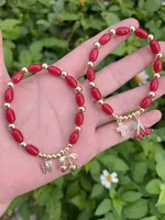 IG Style Vacation Love Cross Cherry Copper Beaded Enamel Inlay Zircon 18K Gold Plated Women's Bracelets main image 1