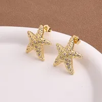 1 Pair/Package Casual Marine Style Modern Style Starfish Flower Polishing Plating Copper Zircon 18K Gold Plated Earrings main image 2