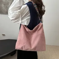 Women's Large Corduroy Solid Color Streetwear Sewing Thread Square Zipper Tote Bag main image 1