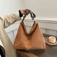 Women's Large Corduroy Solid Color Streetwear Sewing Thread Square Zipper Tote Bag main image 3