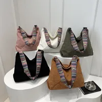 Women's Large Corduroy Solid Color Streetwear Sewing Thread Square Zipper Tote Bag main image 4