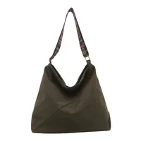 Women's Large Corduroy Solid Color Streetwear Sewing Thread Square Zipper Tote Bag sku image 2