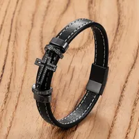 Retro Punk Simple Style Cross 316L Stainless Steel  Leather Rope Women's Men's Bracelets main image 6