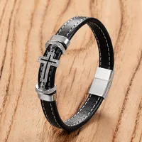 Retro Punk Simple Style Cross 316L Stainless Steel  Leather Rope Women's Men's Bracelets main image 4