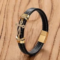 Retro Punk Simple Style Cross 316L Stainless Steel  Leather Rope Women's Men's Bracelets main image 5
