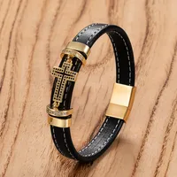 Retro Punk Simple Style Cross 316L Stainless Steel  Leather Rope Women's Men's Bracelets main image 3