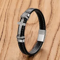 Retro Punk Simple Style Cross 316L Stainless Steel  Leather Rope Women's Men's Bracelets main image 1
