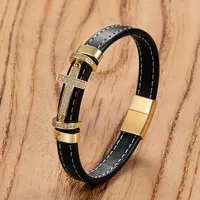 Retro Punk Simple Style Cross 316L Stainless Steel  Leather Rope Women's Men's Bracelets main image 8