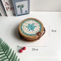 Women's Large Pu Leather Geometric Vintage Style Ethnic Style Flip Cover Straw Bag sku image 36