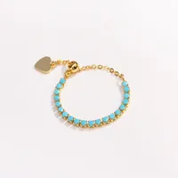 Classic Style Colorful Copper Inlay Artificial Rhinestones Glass Stone Zircon Women's Rings sku image 7