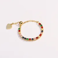 Classic Style Colorful Copper Inlay Artificial Rhinestones Glass Stone Zircon Women's Rings sku image 15