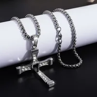 New Hot Fashion Personality Hip Hop Stainless Steel Diamond Cross Pendant Necklace High-end All-match Jewelry main image 1