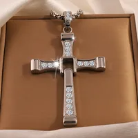 New Hot Fashion Personality Hip Hop Stainless Steel Diamond Cross Pendant Necklace High-end All-match Jewelry main image 2