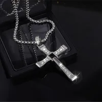 New Hot Fashion Personality Hip Hop Stainless Steel Diamond Cross Pendant Necklace High-end All-match Jewelry main image 3