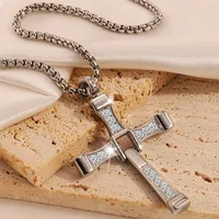 New Hot Fashion Personality Hip Hop Stainless Steel Diamond Cross Pendant Necklace High-end All-match Jewelry sku image 1