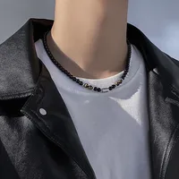 Niche Design High-end Feeling New Stainless Steel Men's Necklace Natural Tiger Eye Stone Map Stone Beaded OT Buckle Necklace main image 1