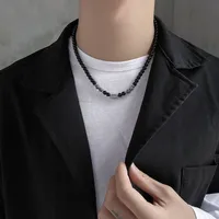 Niche Design High-end Feeling New Stainless Steel Men's Necklace Natural Tiger Eye Stone Map Stone Beaded OT Buckle Necklace sku image 1