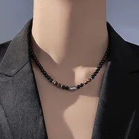 Niche Design High-end Feeling New Stainless Steel Men's Necklace Natural Tiger Eye Stone Map Stone Beaded OT Buckle Necklace main image 3