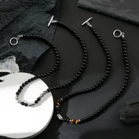 Niche Design High-end Feeling New Stainless Steel Men's Necklace Natural Tiger Eye Stone Map Stone Beaded OT Buckle Necklace main image 4