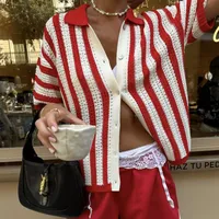 Women's Knitwear Short Sleeve Sweaters & Cardigans Casual Simple Style Streetwear Stripe main image 1