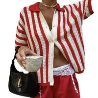 Women's Knitwear Short Sleeve Sweaters & Cardigans Casual Simple Style Streetwear Stripe main image 2