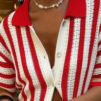 Women's Knitwear Short Sleeve Sweaters & Cardigans Casual Simple Style Streetwear Stripe main image 5