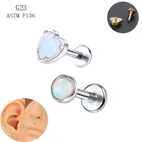 Modern Style Classic Style Heart Shape Titanium Alloy Inlay Opal Unisex Lip Stud Ear Studs main image 1