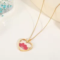 Casual Elegant Heart Shape Flower 304 Stainless Steel Plating Inlay Dried Flower 18K Gold Plated Women's Pendant Necklace main image 3