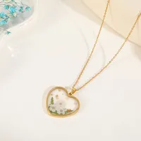 Casual Elegant Heart Shape Flower 304 Stainless Steel Plating Inlay Dried Flower 18K Gold Plated Women's Pendant Necklace sku image 5